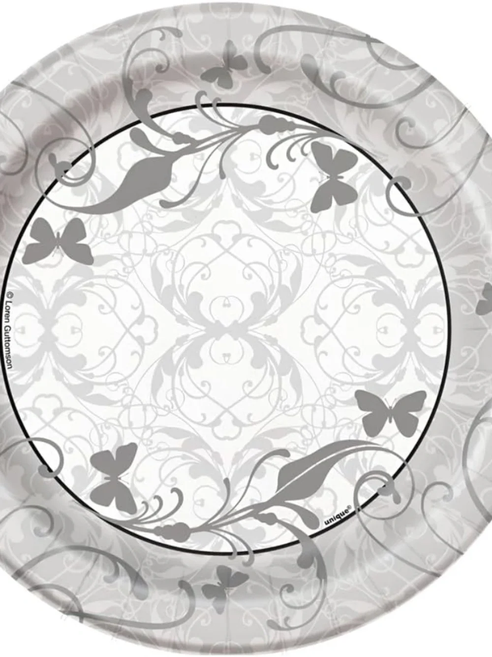 Victorian Wedding Dessert Plates, Elegant Gray Butterfly 7-Inch Paper Plates 8ct